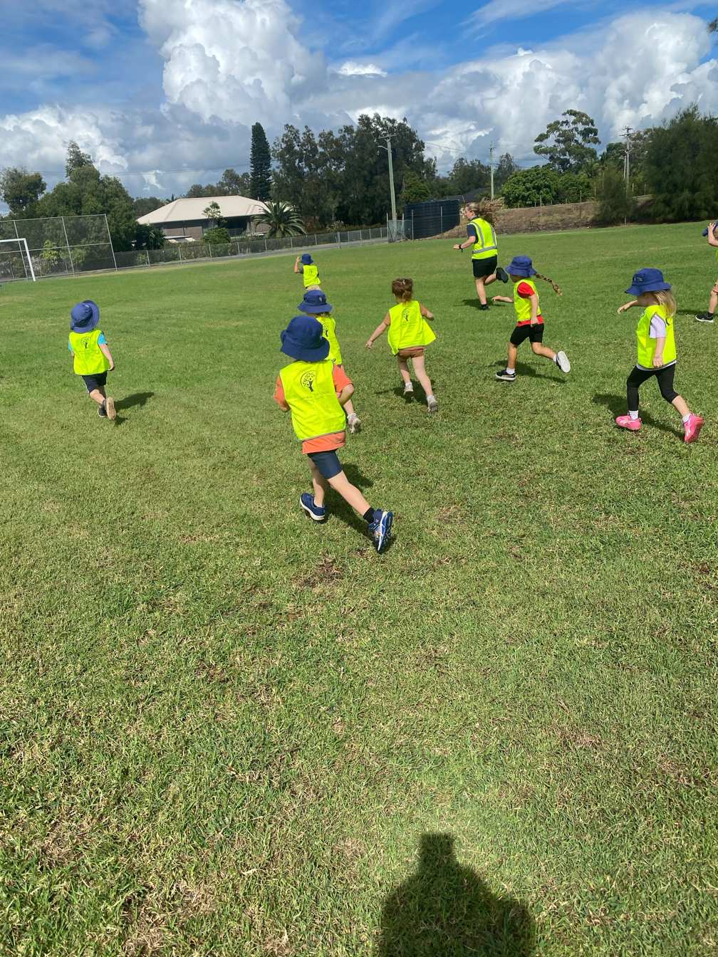 Lakeview Preschool children exploring the Primbee soccer fields